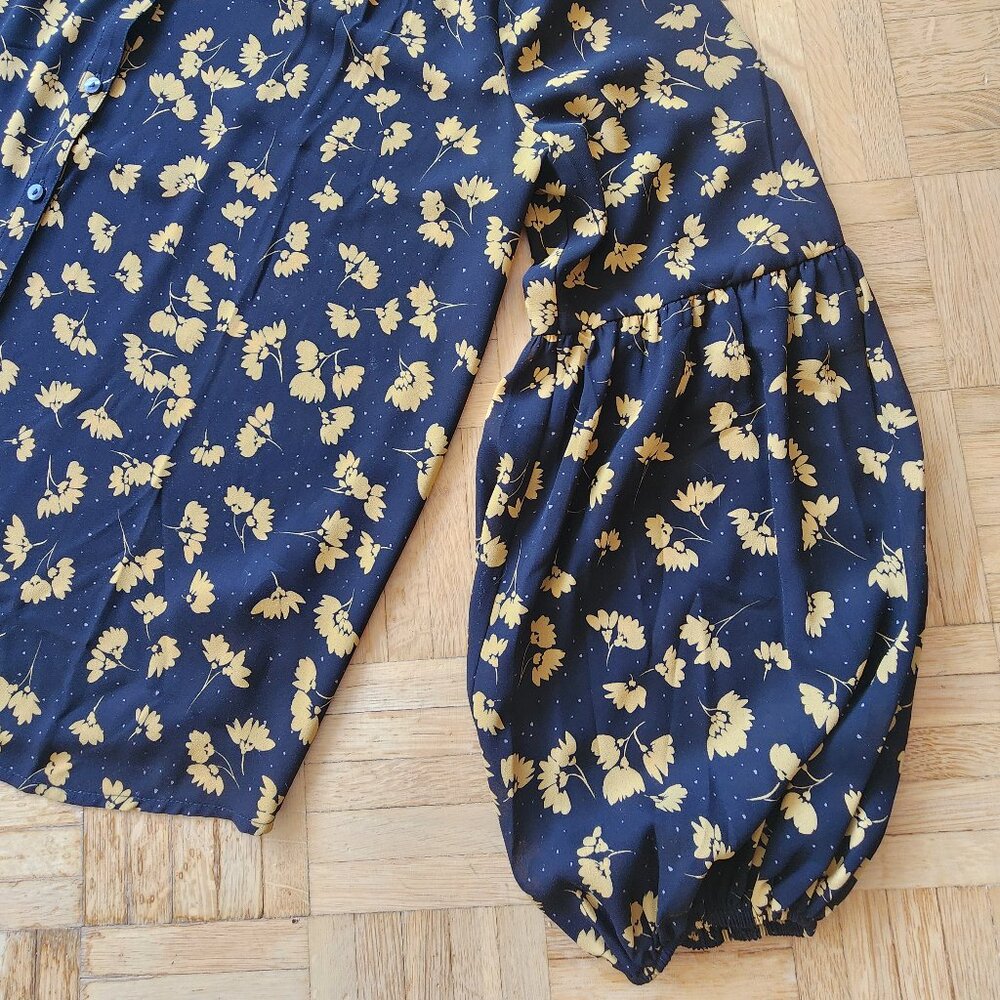 NYDJ Floral-Print Bishop-Sleeve Peasant Blouse - L